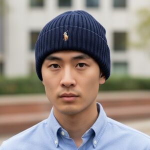 Polo Ralph Lauren Men's OS Navy Signature Cuff Hat Beanie Wool Blend NWT 0965